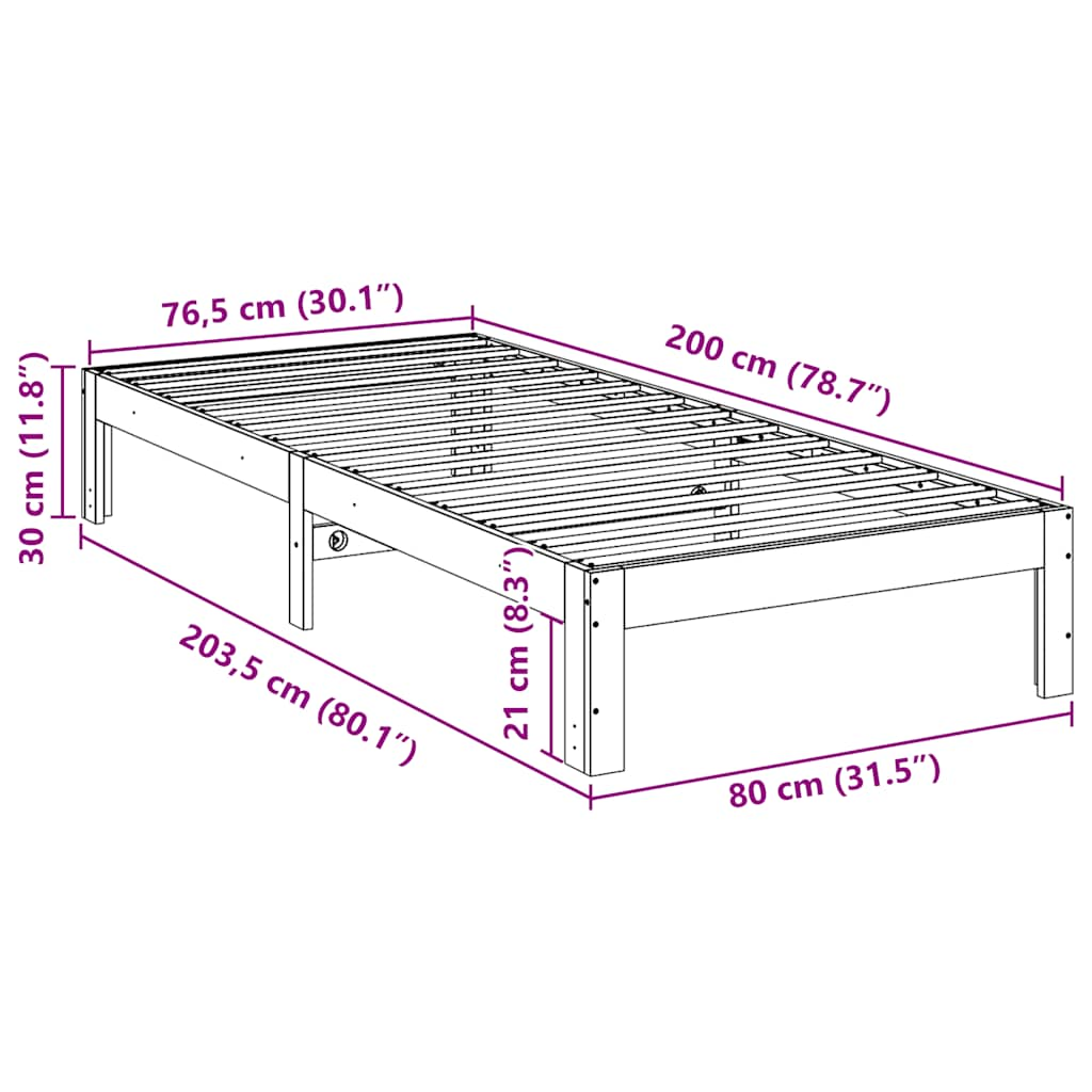 Giroletto senza Materasso 80x200 cm in Legno Massello Pino