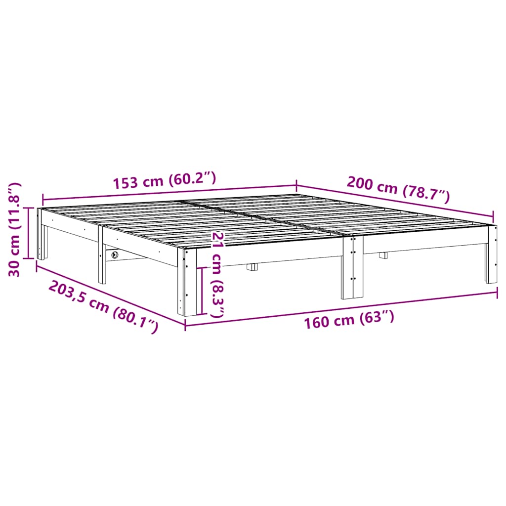 Giroletto senza Materasso 160x200 cm in Legno Massello di Pino