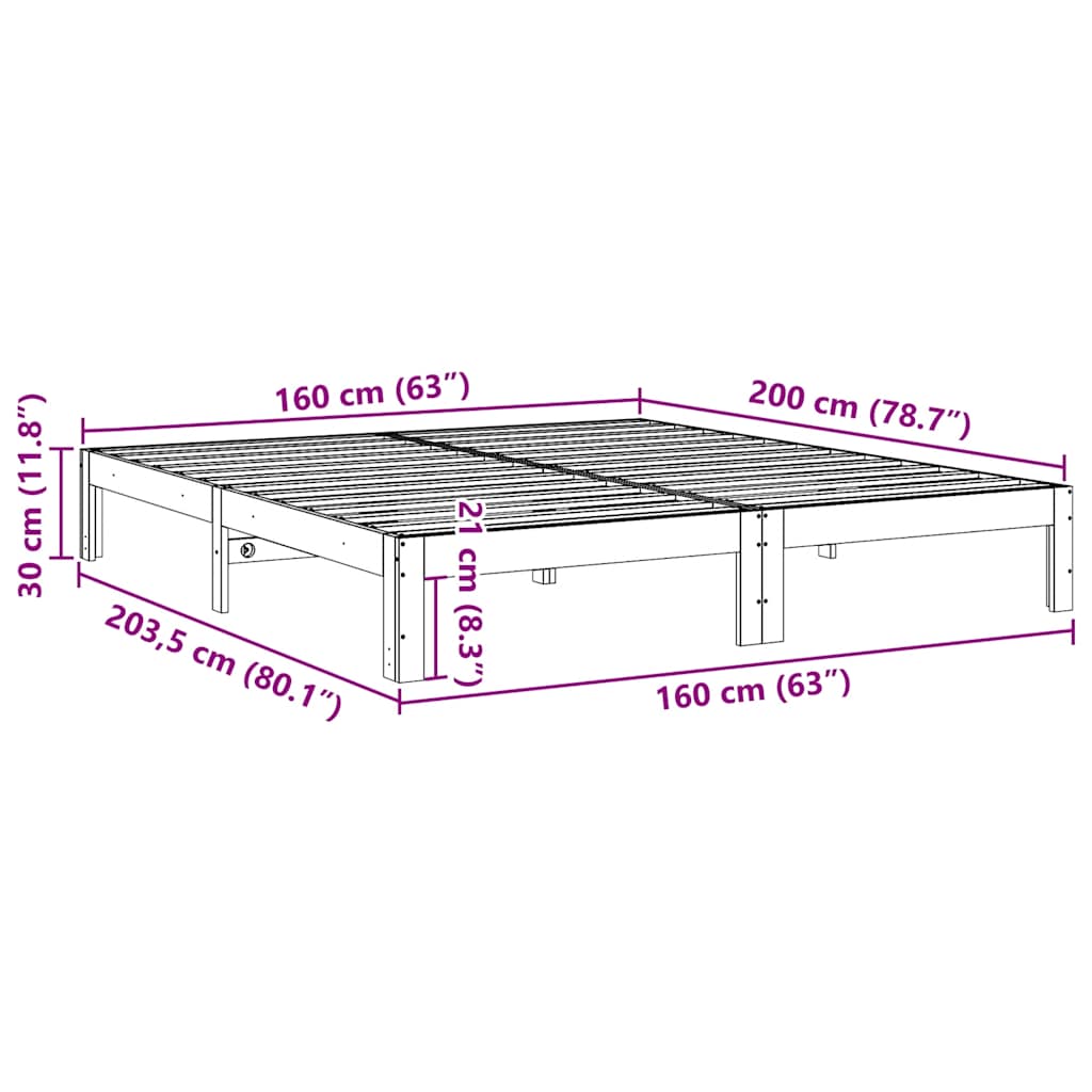Giroletto senza Materasso 160x200 cm in Legno Massello di Pino