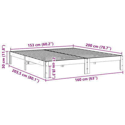 Giroletto senza Materasso Bianco 160x200 cm Legno Massello Pino