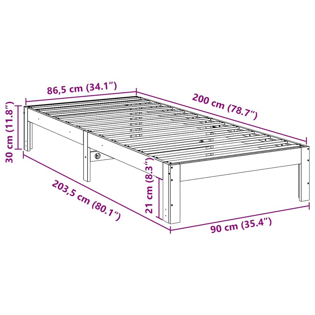 Giroletto senza Materasso 90x200 cm in Legno Massello di Pino