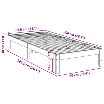 Giroletto senza Materasso 90x200 cm in Legno Massello di Pino