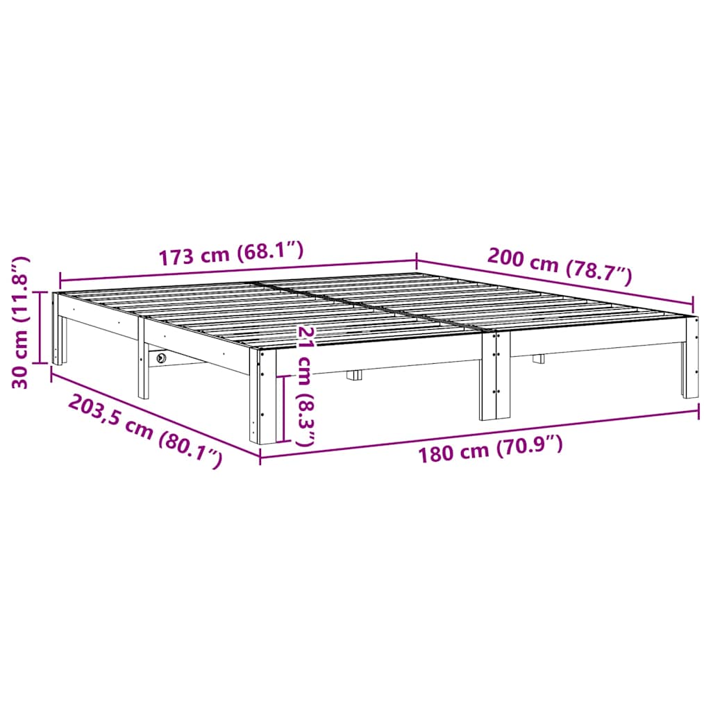 Giroletto senza Materasso 180x200 cm in Legno Massello di Pino