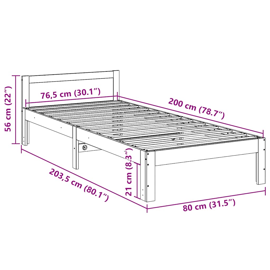 Giroletto senza Materasso 80x200 cm in Legno Massello Pino