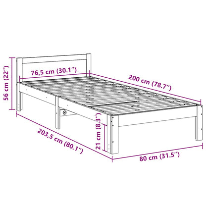 Giroletto senza Materasso 80x200 cm in Legno Massello Pino