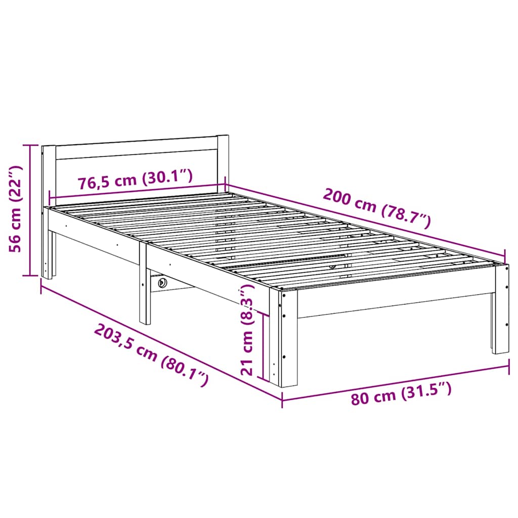 Giroletto senza Materasso Bianco 80x200 cm Legno Massello Pino