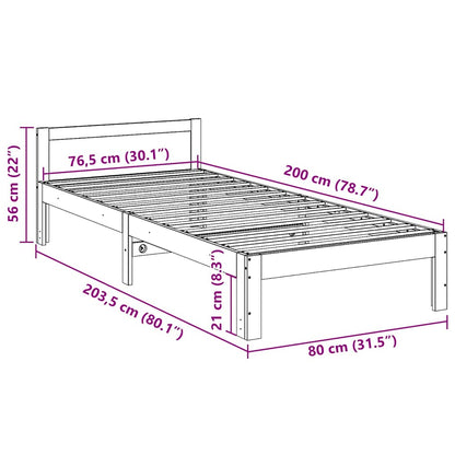 Giroletto senza Materasso Bianco 80x200 cm Legno Massello Pino