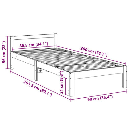 Giroletto senza Materasso Bianco 90x200 cm Legno Massello Pino