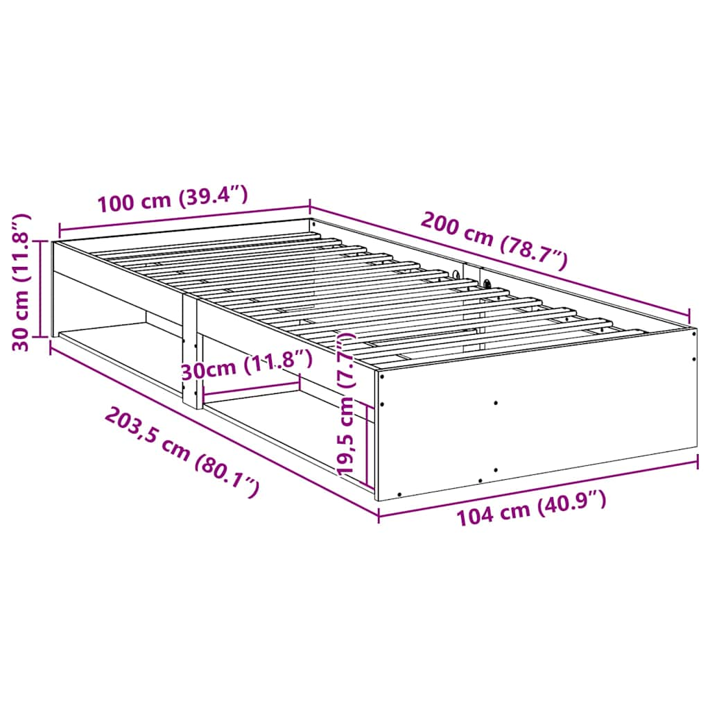 Dormeuse senza Materasso Bianco 100x200 cm Legno Massello Pino