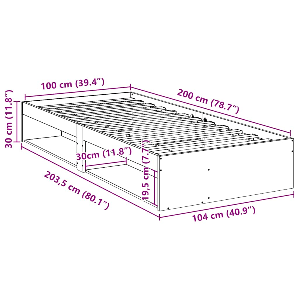 Dormeuse senza Materasso Marrone Cera 100x200 cm Legno di Pino