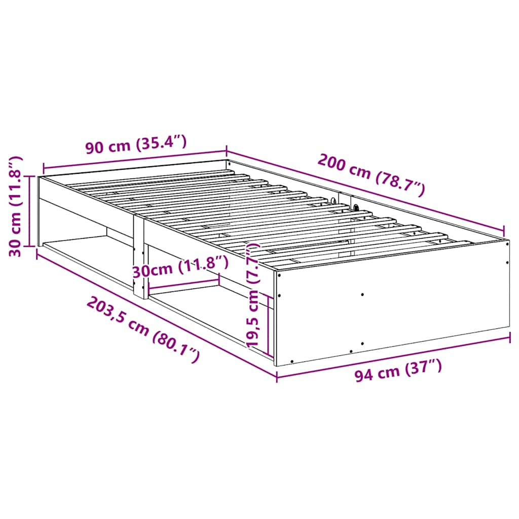 Dormeuse senza Materasso 90x200 cm in Legno Massello di Pino