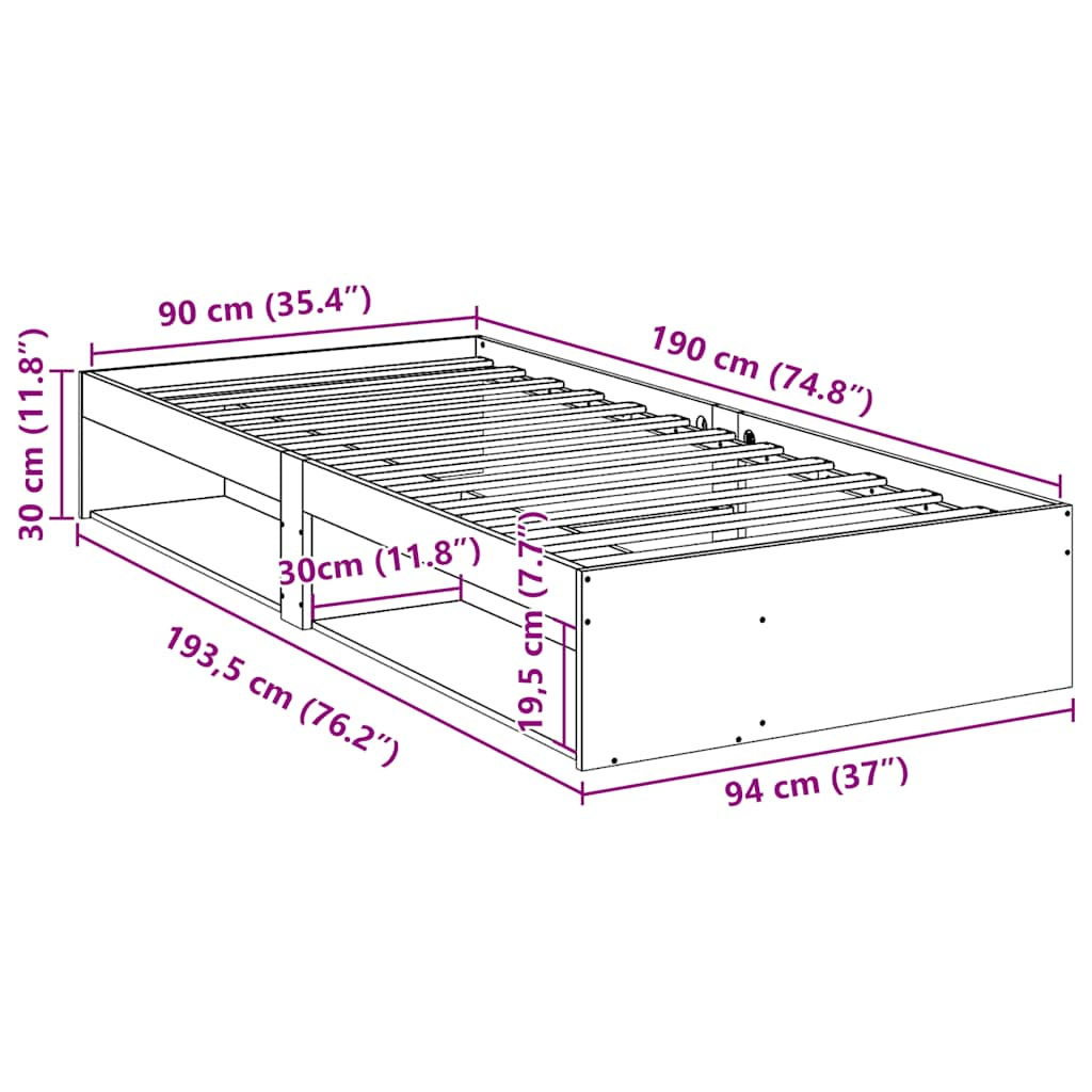 Dormeuse senza Materasso Bianca 90x190 cm Legno Massello Pino