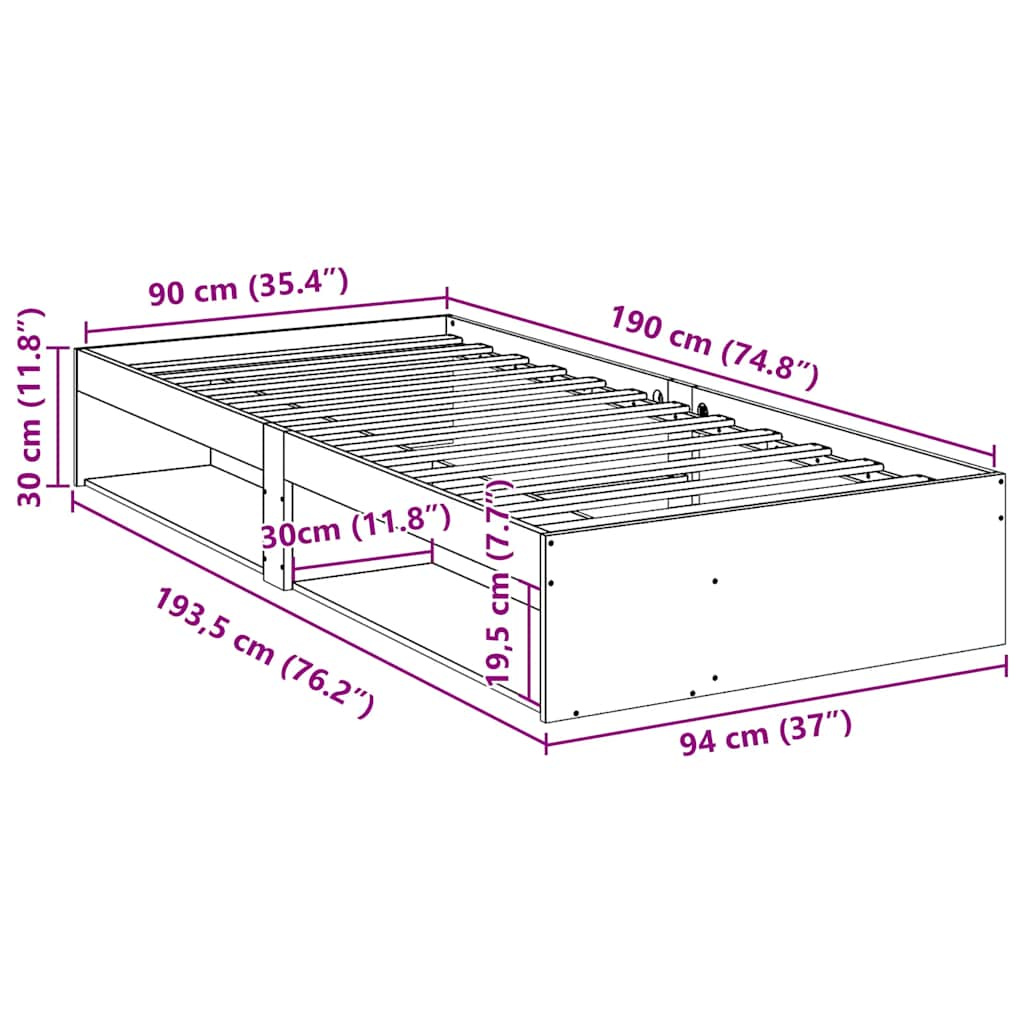 Dormeuse senza Materasso Marrone Cera 90x190 cm Legno di Pino