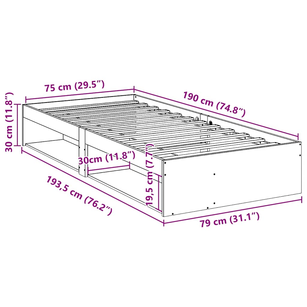 Dormeuse senza Materasso Marrone Cera 75x190 cm Legno di Pino