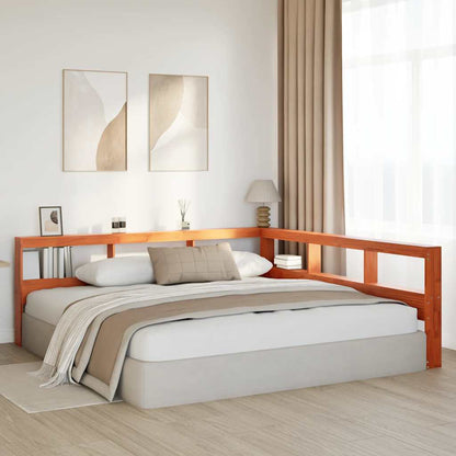 Testiera Libreria a L Marrone Cera 200cm Legno Massello di Pino - homemem39