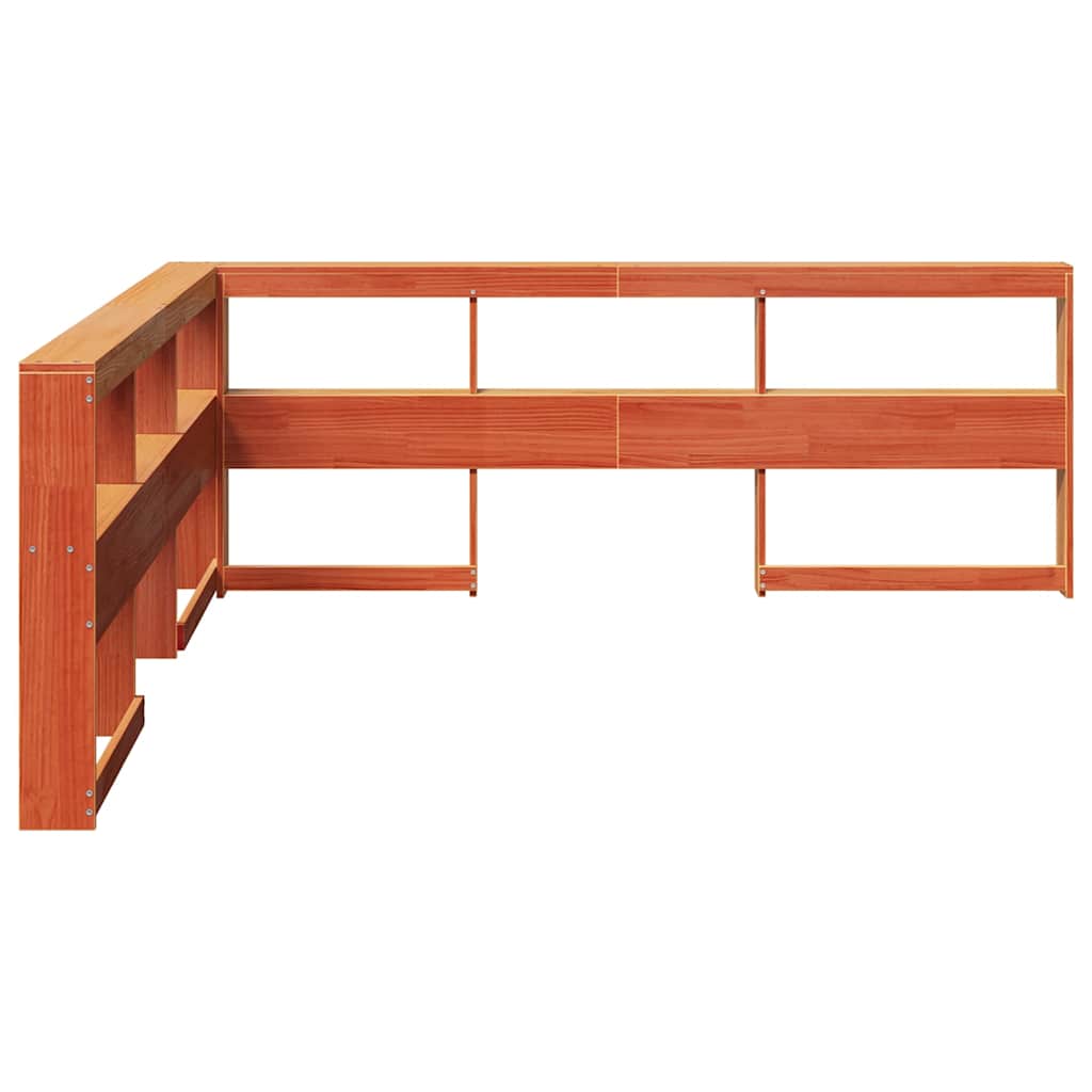 Testiera Libreria a L Marrone Cera 200cm Legno Massello di Pino - homemem39