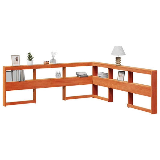 Testiera Libreria a L Marrone Cera 200cm Legno Massello di Pino - homemem39