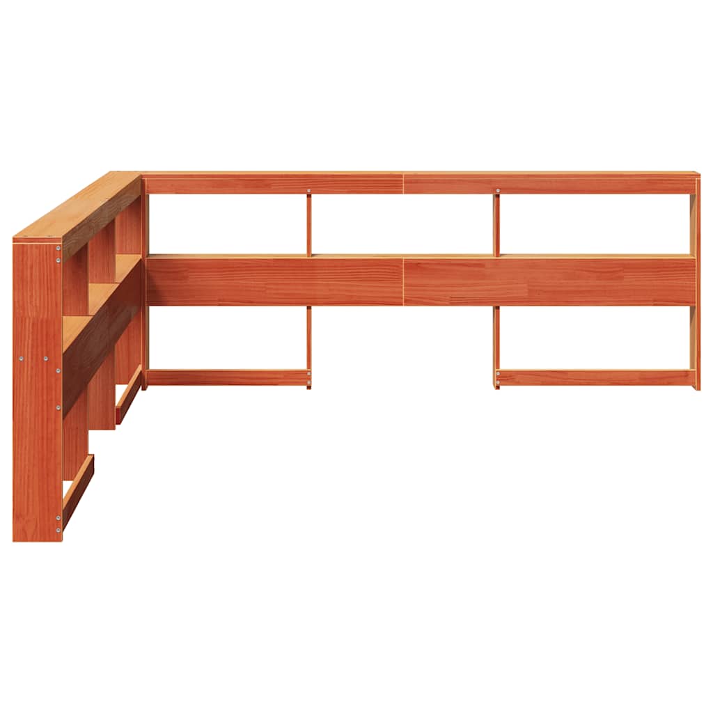 Testiera Libreria a L Marrone Cera 180cm Legno Massello di Pino - homemem39