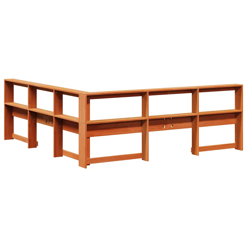 Testiera Libreria a L Marrone Cera 180cm Legno Massello di Pino - homemem39