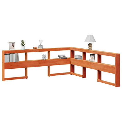 Testiera Libreria a L Marrone Cera 180cm Legno Massello di Pino - homemem39