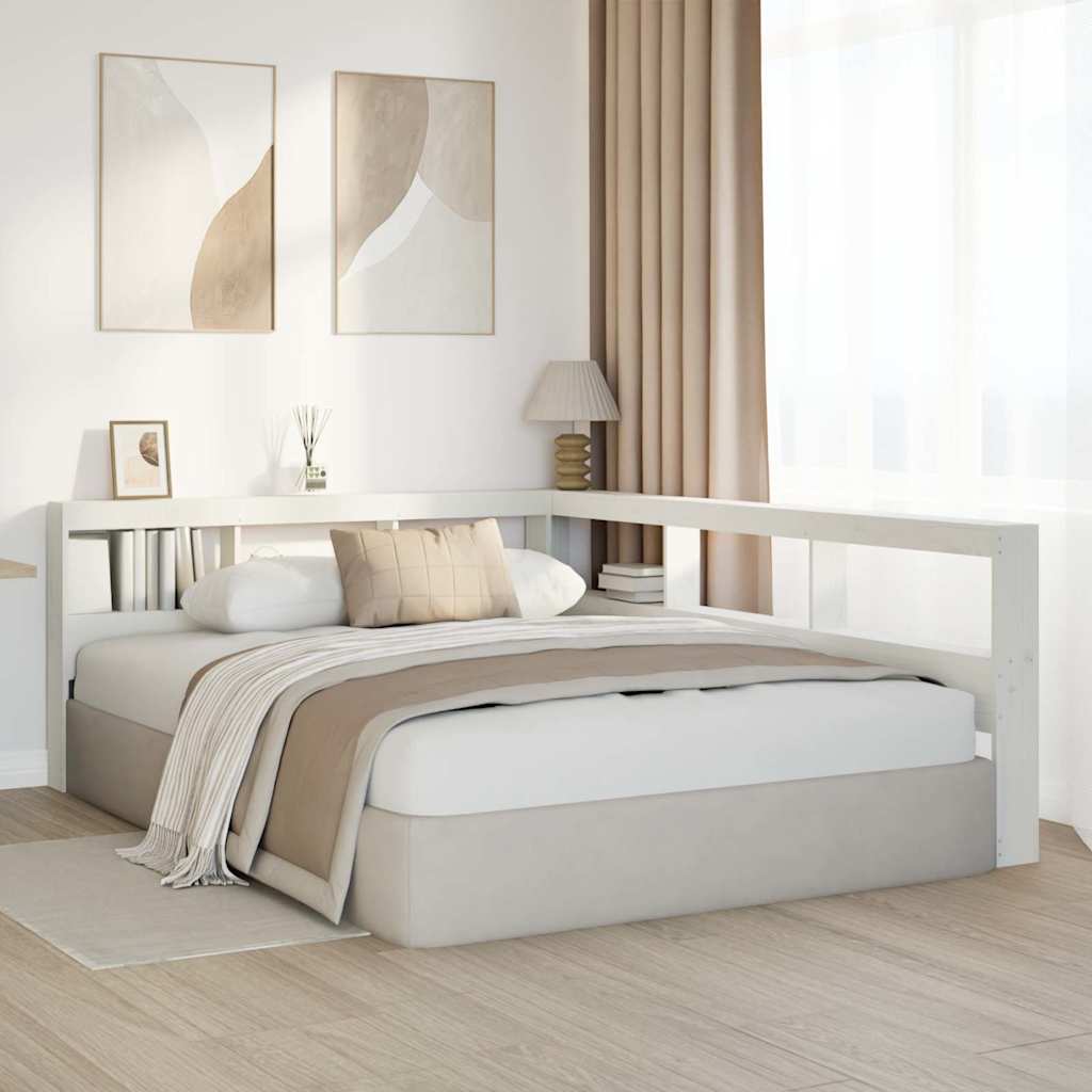 Testiera Libreria a L Bianca 150 cm in Legno Massello di Pino - homemem39