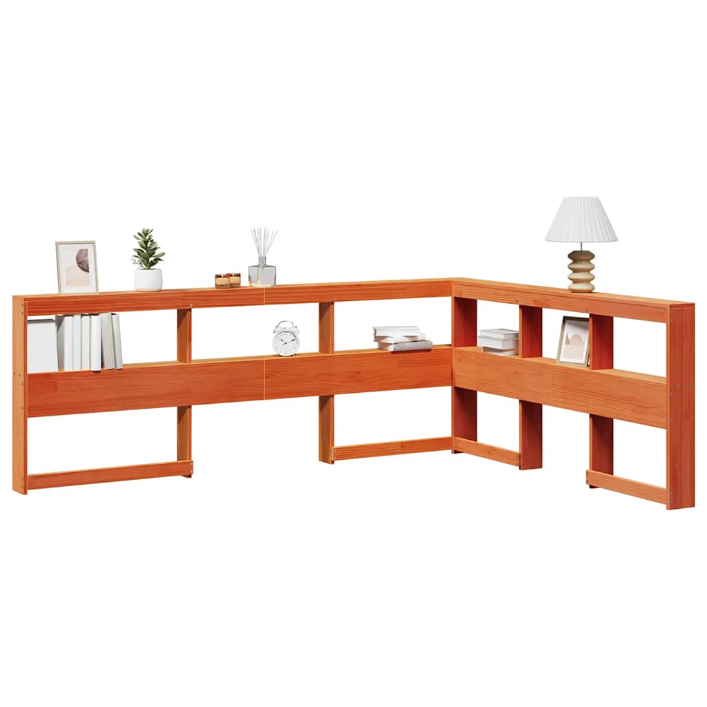 Testiera Libreria a L Marrone Cera 150cm Legno Massello di Pino - homemem39
