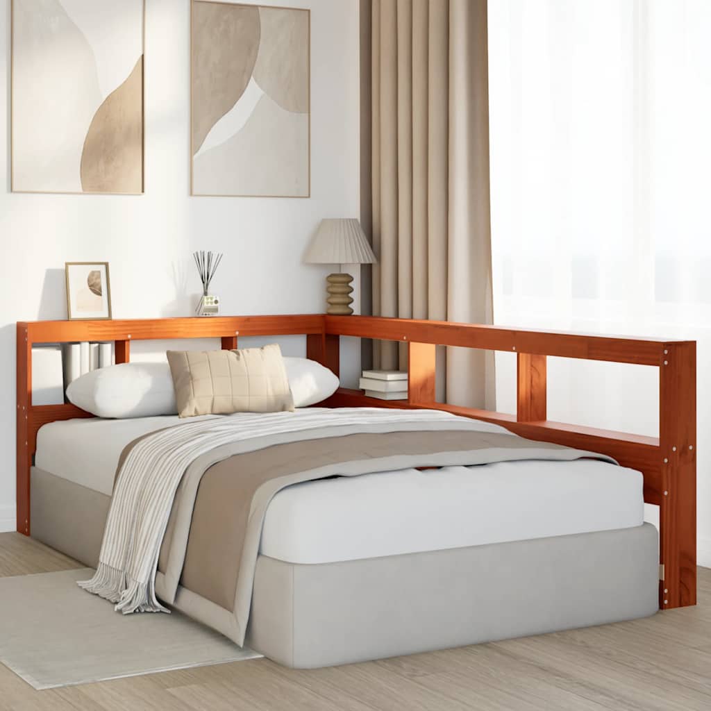 Testiera Libreria a L Marrone Cera 120cm Legno Massello di Pino - homemem39