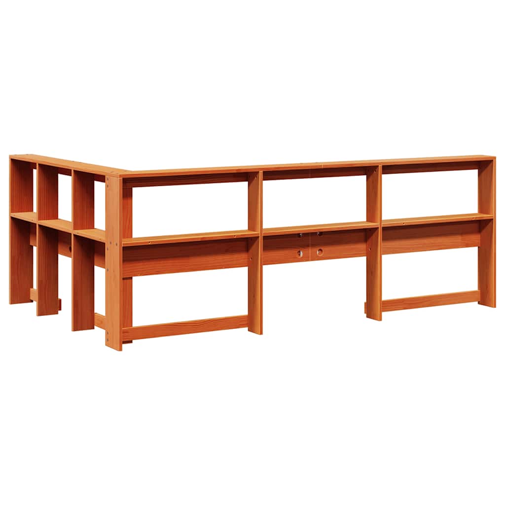 Testiera Libreria a L Marrone Cera 120cm Legno Massello di Pino - homemem39