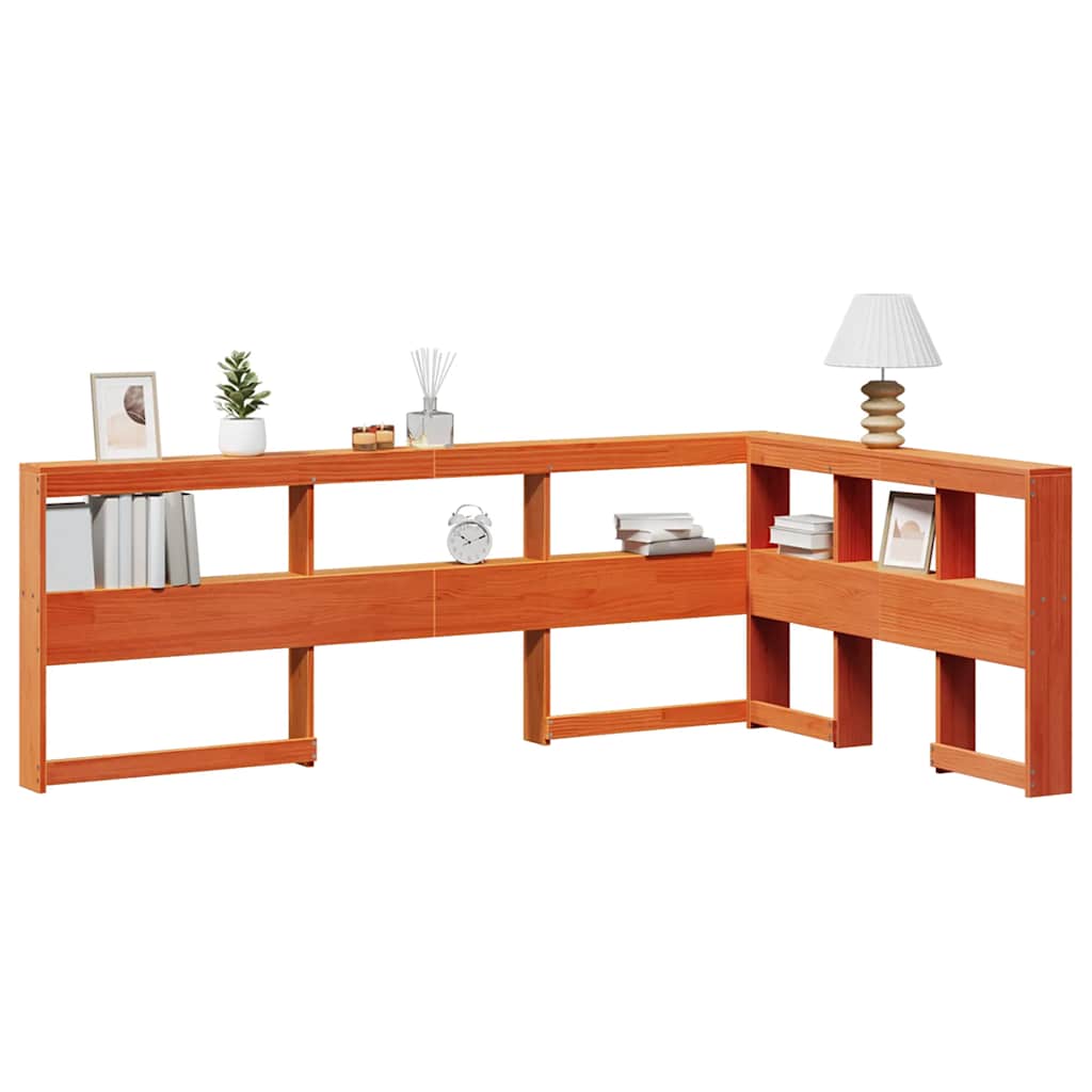 Testiera Libreria a L Marrone Cera 120cm Legno Massello di Pino - homemem39