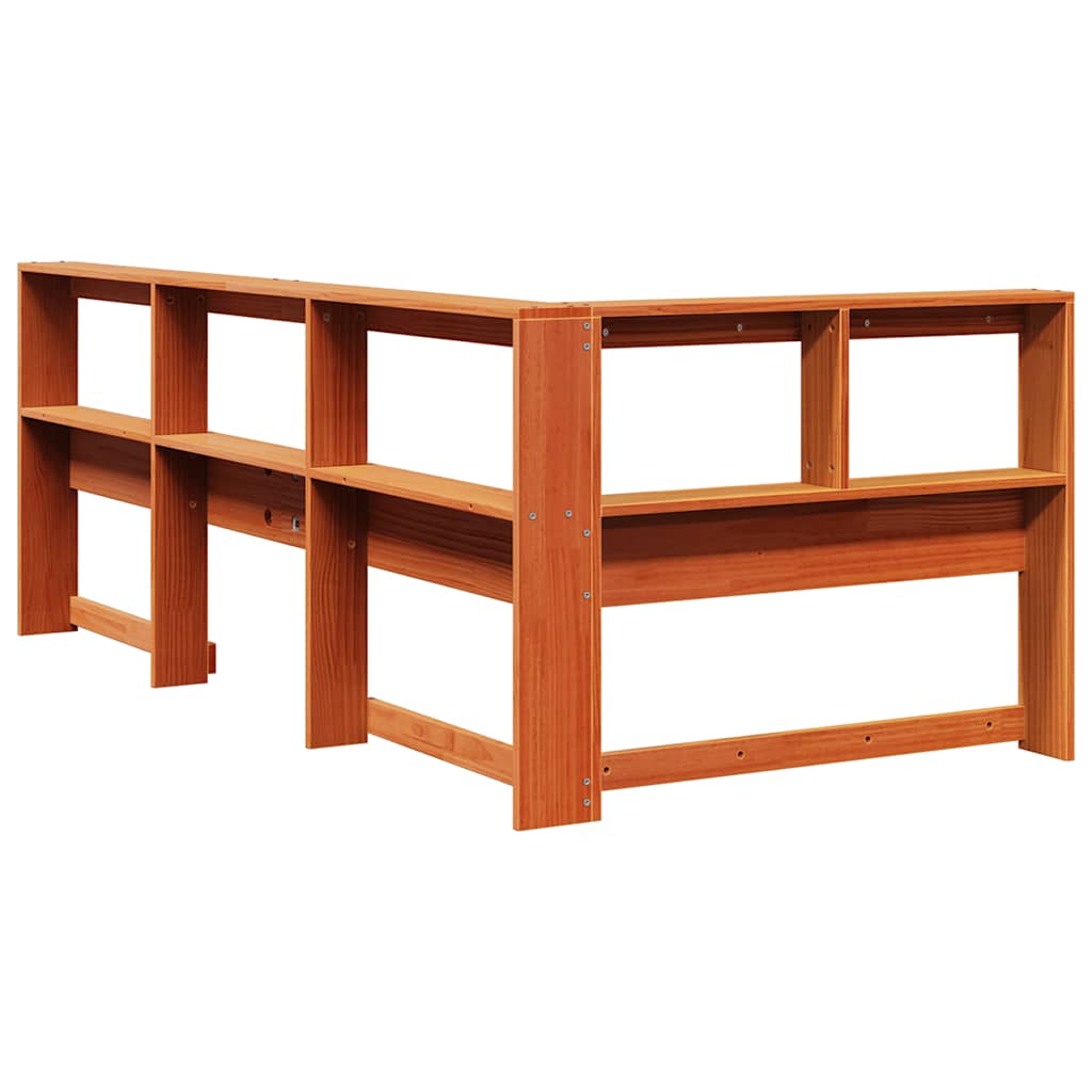 Testiera Libreria a L Marrone Cera 100cm Legno Massello di Pino - homemem39