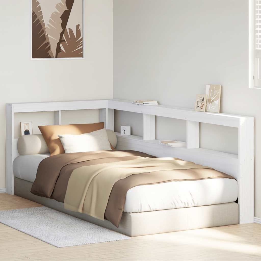 Testiera Libreria a L Bianca 80 cm in Legno Massello di Pino - homemem39