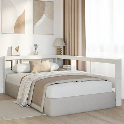 Testiera Libreria a L Bianca 120 cm in Legno Massello di Pino