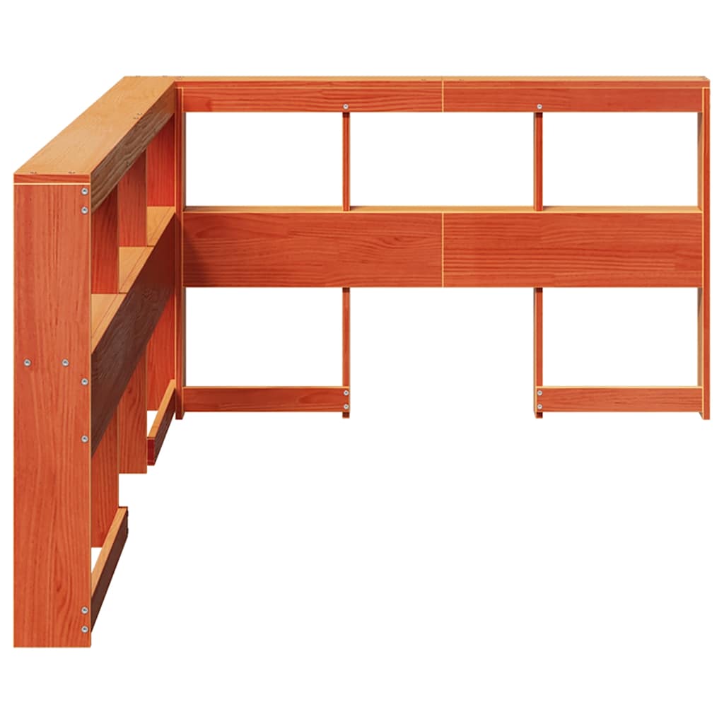 Testiera Libreria a L Marrone Cera 120cm Legno Massello di Pino - homemem39