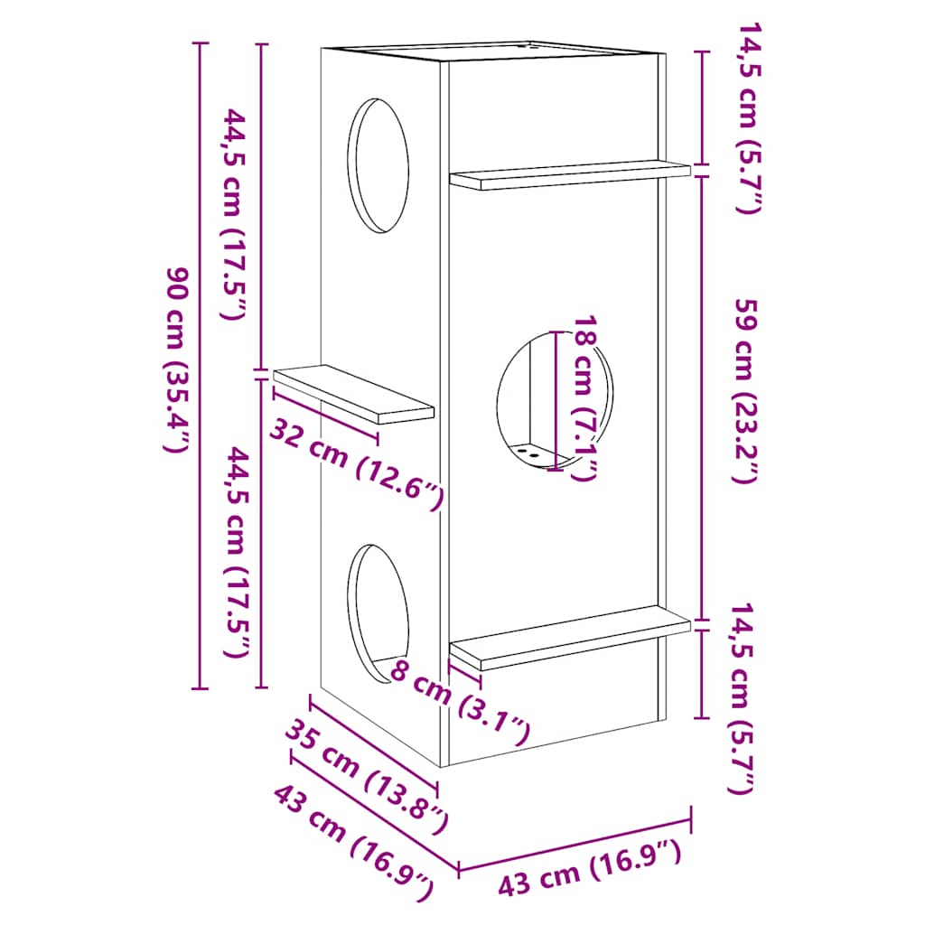 Cuccia per Gatti Bianca 43x43x90 cm in Legno Massello di Pino | homemem39