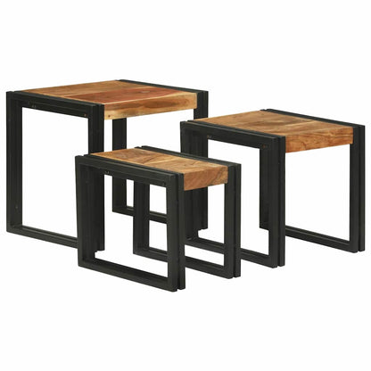Tavolo Nesting 3 pcs Legno massello di acacia e metallo