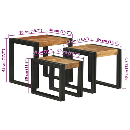 Tavolo Nesting 3 pcs Legno massello di acacia e metallo
