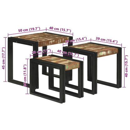Tavolo Nesting 3 pcs Legno Riciclato Massello e Metallo