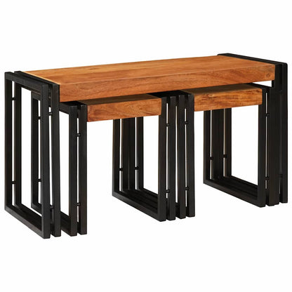 Tavolo Nesting 3 pcs Legno massello di acacia e metallo