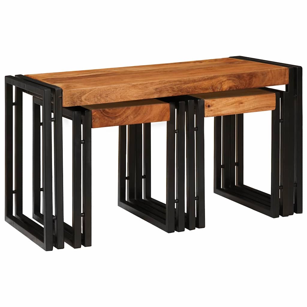 Tavolo Nesting 3 pcs Legno massello di acacia e metallo