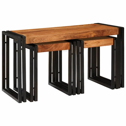 Tavolo Nesting 3 pcs Legno massello di acacia e metallo