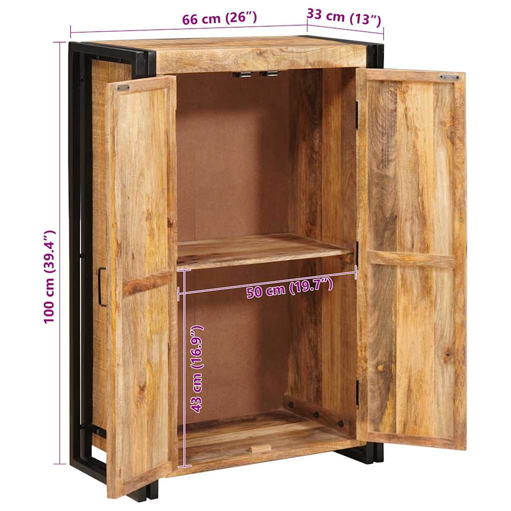 Highboard con Ante Legno di Mango Massello Grezzo e Metallo