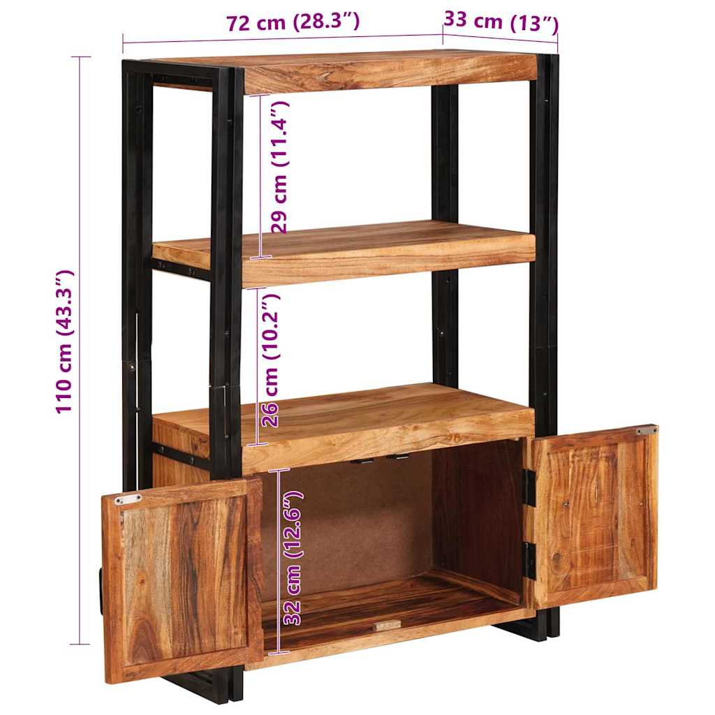 Libreria con Porte Marrone Legno massello di acacia e metallo