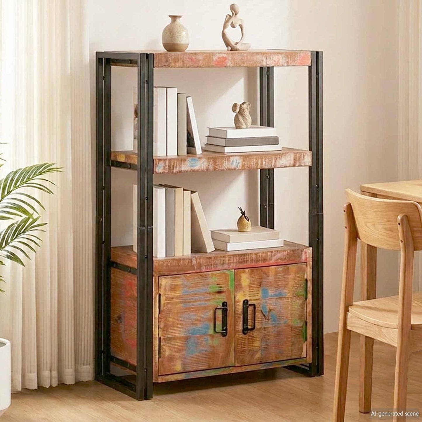 Libreria con Porte Marrone Legno Recuperato Massello e Metallo | homemem39