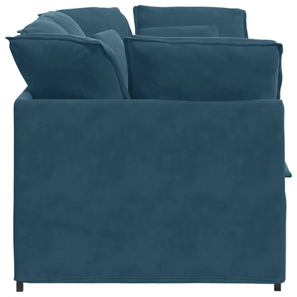 Divano Modulare con Cuscini in Velluto Blu | homemem39