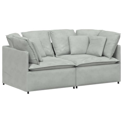 Divano Modulare con Cuscini in Velluto Grigio Chiaro | homemem39
