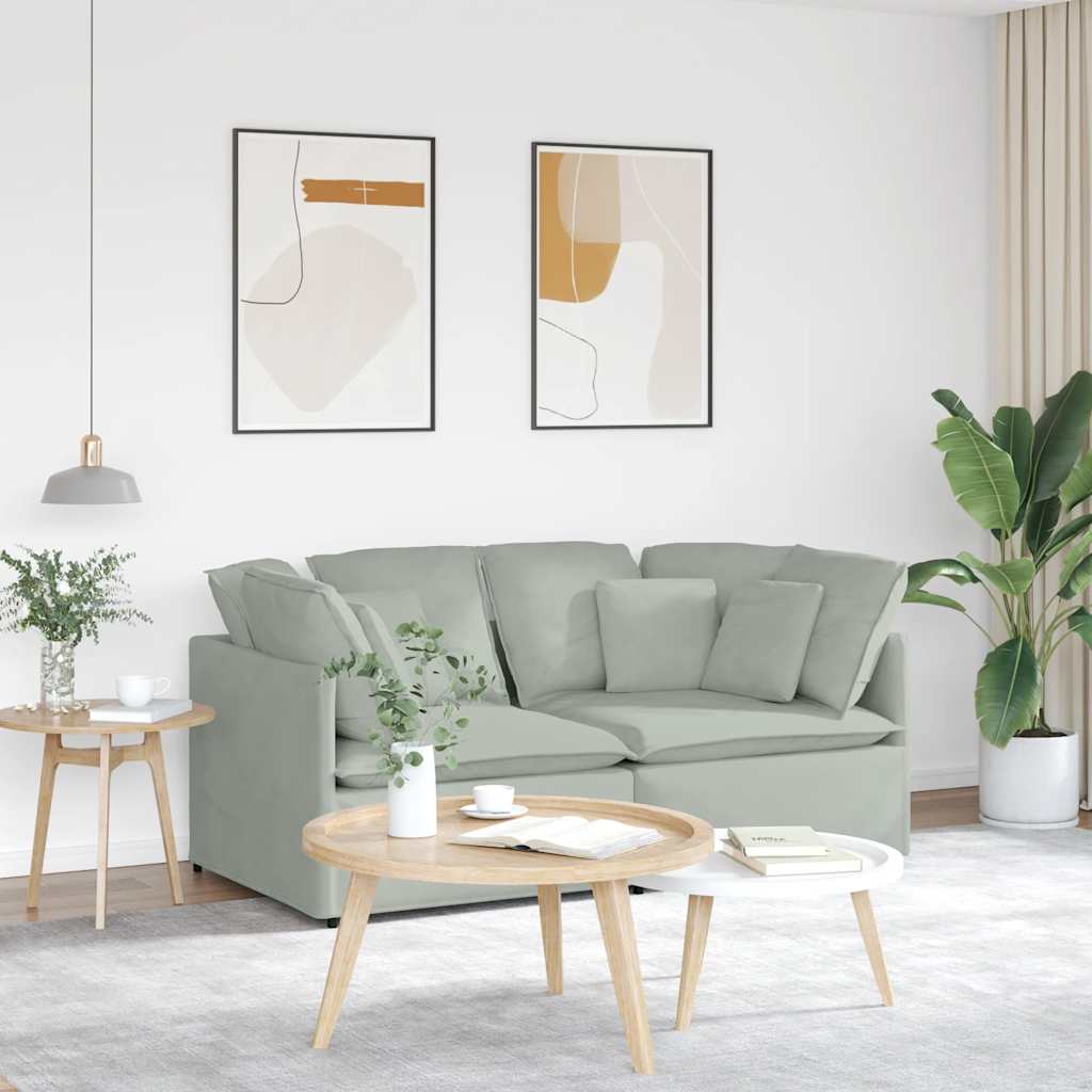 Divano Modulare con Cuscini in Velluto Grigio Chiaro | homemem39