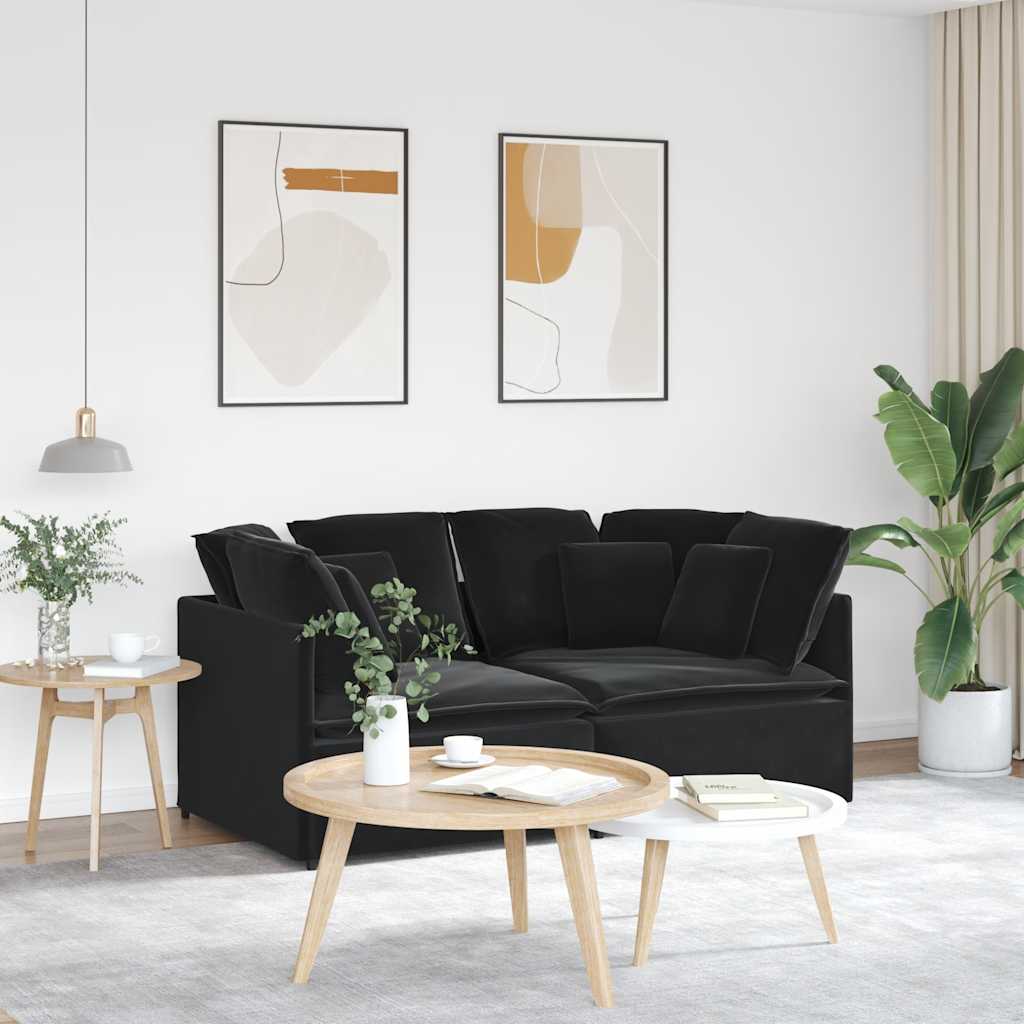 Divano Modulare con Cuscini in Velluto Nero | homemem39