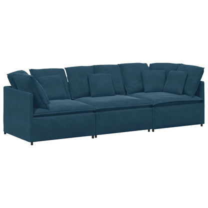 Divano Modulare con Cuscini in Velluto Blu | homemem39