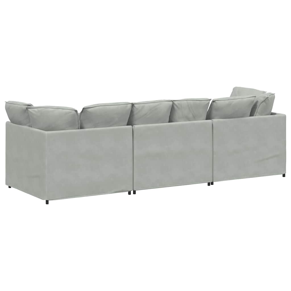 Divano Modulare con Cuscini in Velluto Grigio Chiaro | homemem39