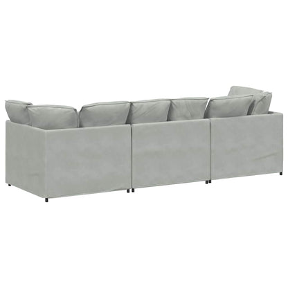 Divano Modulare con Cuscini in Velluto Grigio Chiaro | homemem39